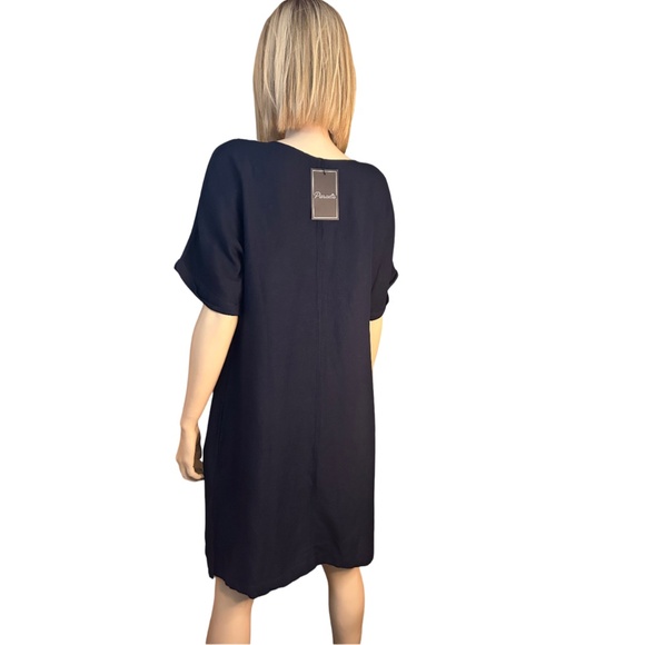 Paradis Linen & Rayon Dress Tunic Style Short sleeve Hip Pockets Versatile Navy - Picture 5 of 16